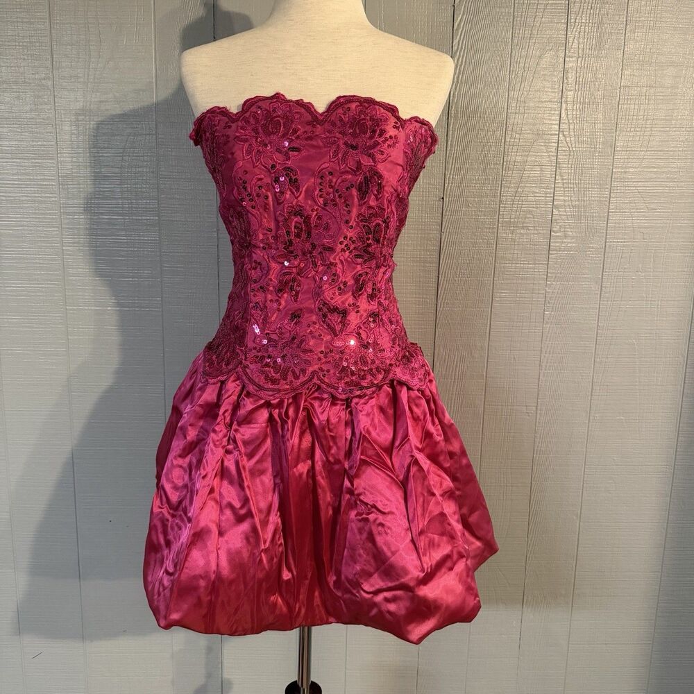 Vtg Jessica McClintock Gunne Sax Prom Evening Dress Pink Sequins Sleevless 4